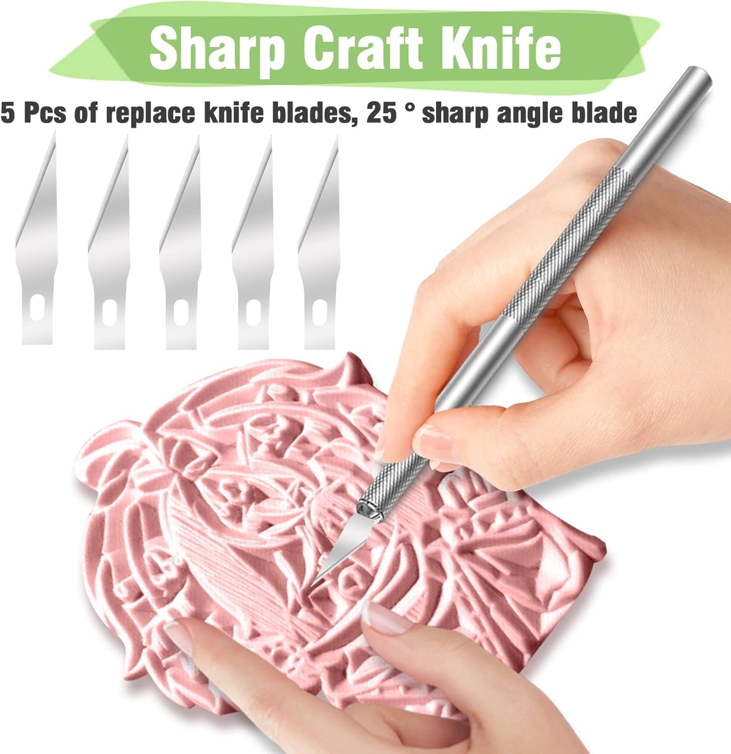 WAYCOM 10-Pack Linoleum Blocks for Printmaking with Cutter Tools, Rubber Stamp Making Kit Rubber Block Stamp Carving Blocks Craft Ink Pad Hobby Knife Pencil for DIY Printmaking,Printing and More