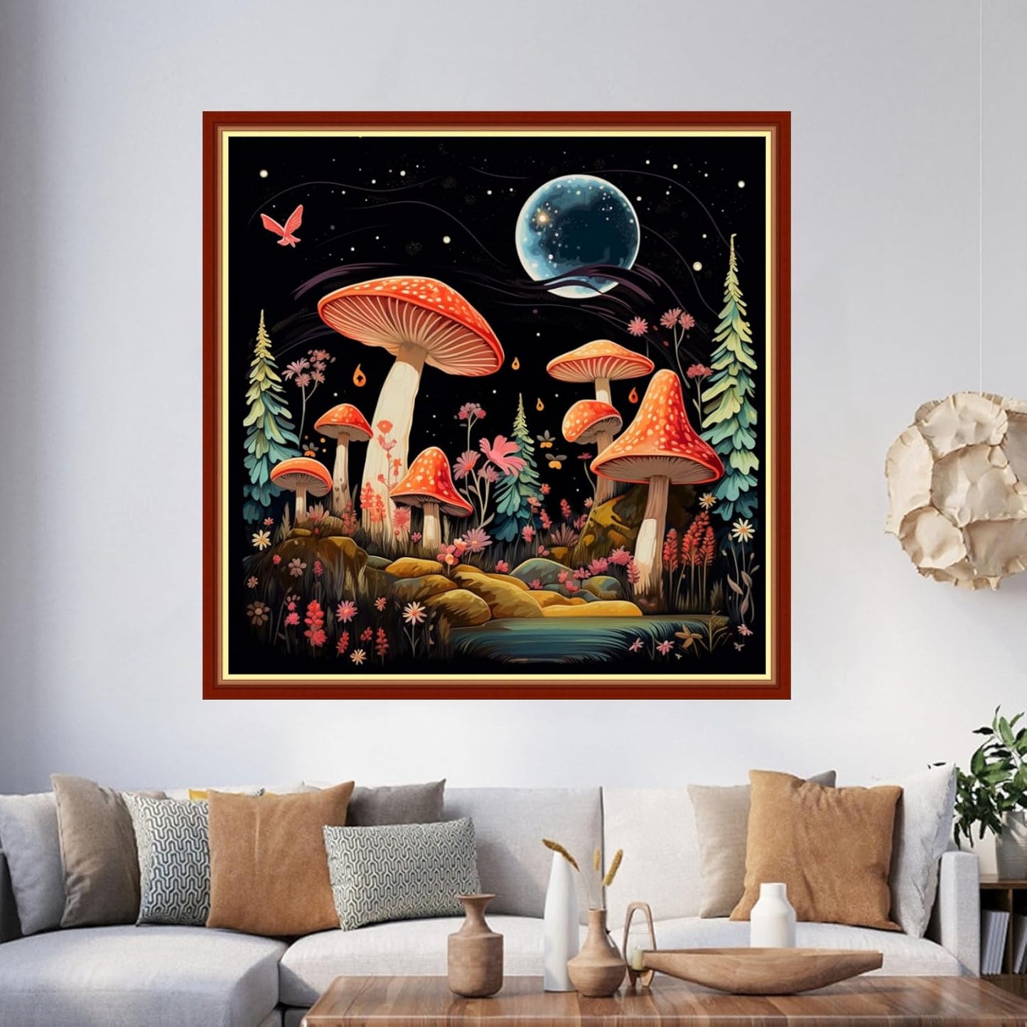 Foxhool Beginners Cross Stitch Kits Stamped Full Range of Embroidery Kits for Adults DIY Cross Stitches kit Embroidery Patterns for Needlepoint kit-Colorful Mushrooms 17.7x17.7 inch