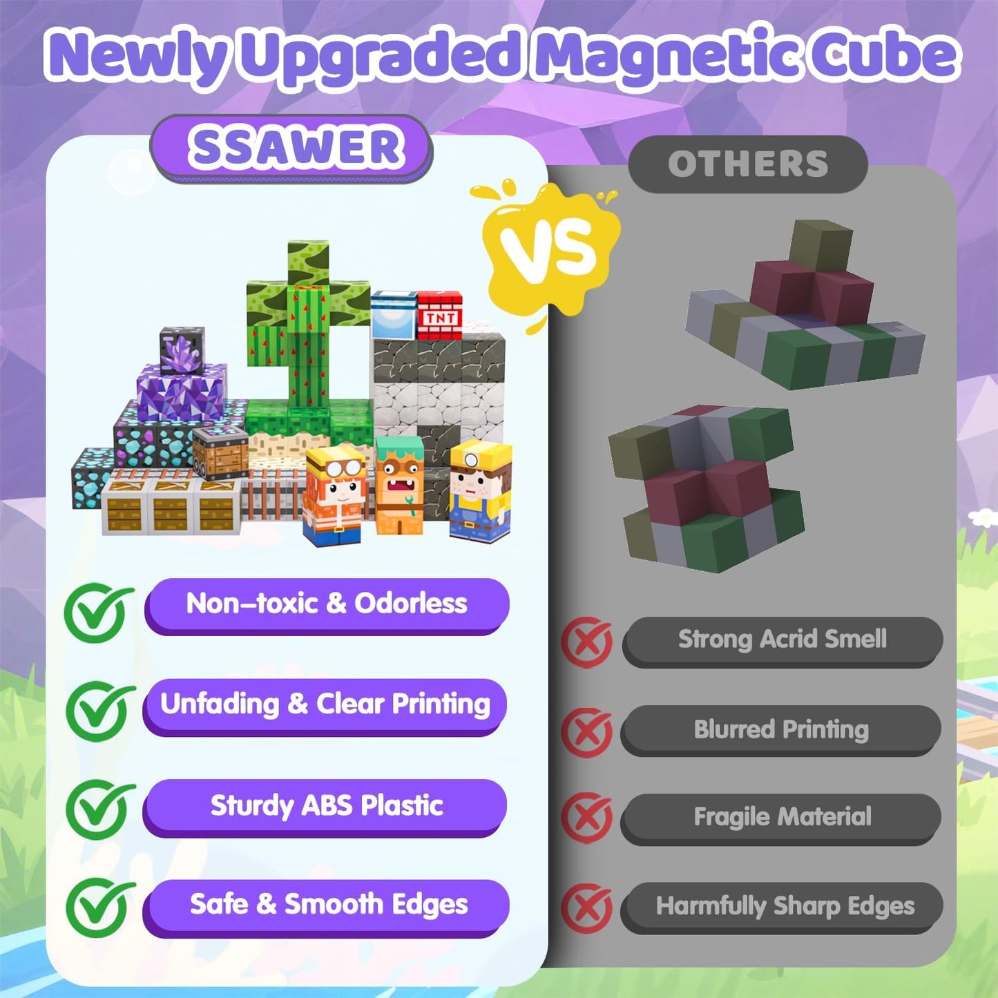 Magnetic Blocks, 150PCS Magnetic Building Blocks, Stacking Magnets for Kids, Sensory Toy for STEM Constructions Magnet Blocks for Boys Girls Age 3+, Christmas Birthday Gifts