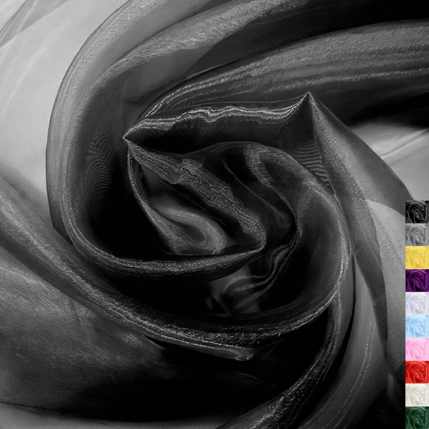 Black Crystal Organza Fabric – 16" x 5 Yards Lightweight Sheer Tulle for Bows, Tutus, Table Runners, Gift Wrapping, Crafts & DIY Sewing (Folded Package)