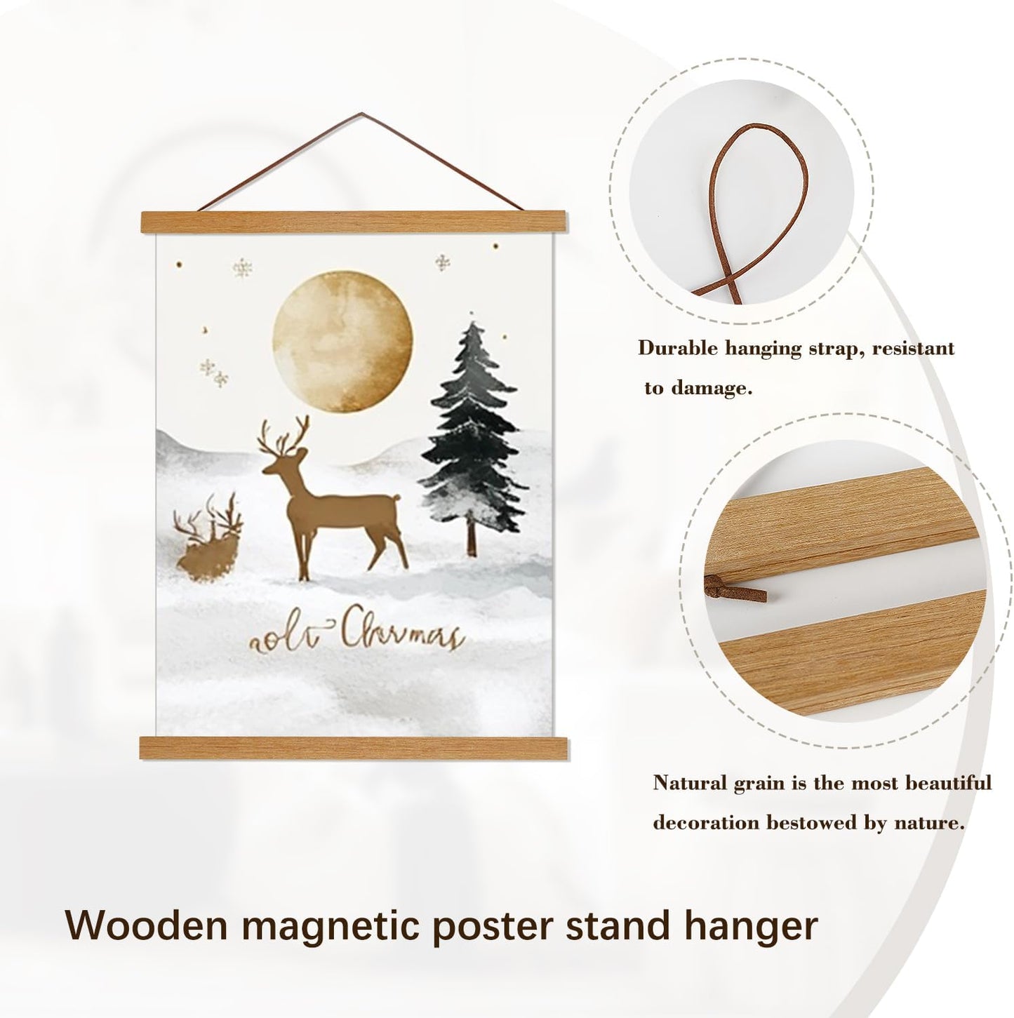 Artmag Magnetic Poster Hanger Frame, 55x36 55x30 55x60 Light Wood Wooden Magnet Canvas Artwork Print Dowel Poster Hangers Frames Hanging Kit (Teak Wood, 55")