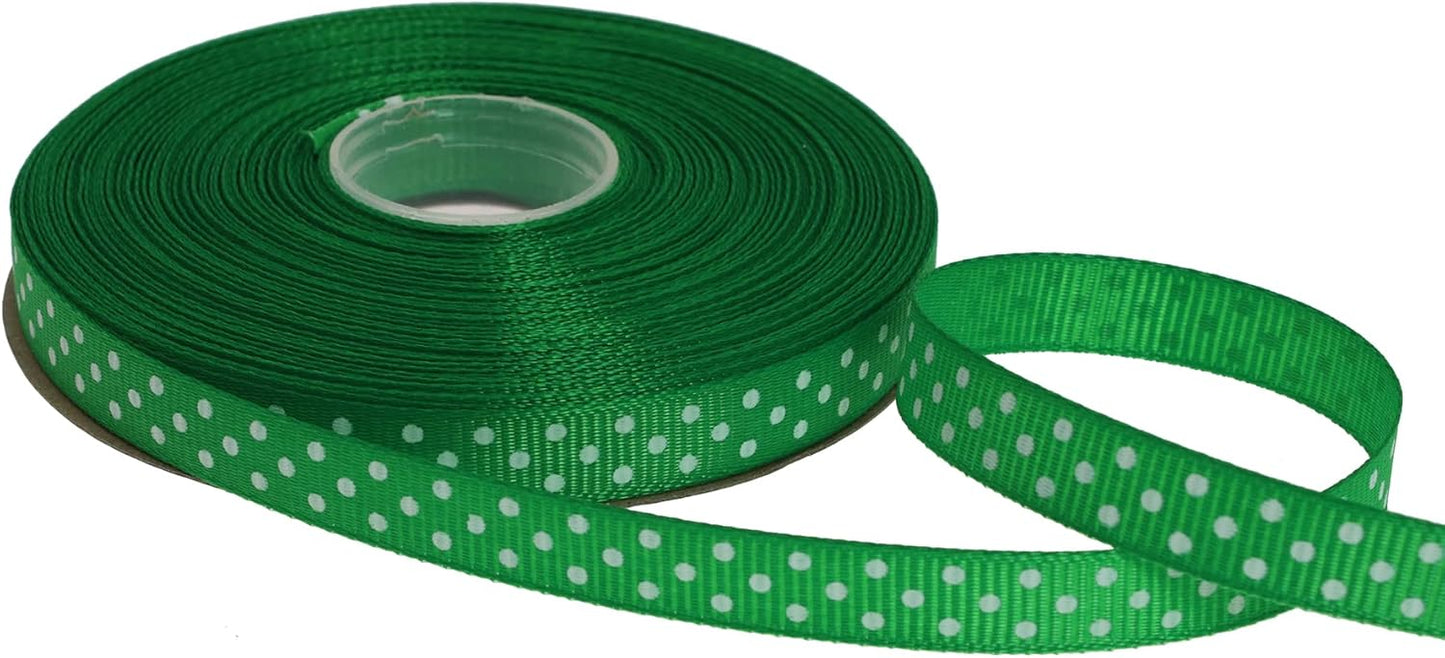 Polka Dot Grosgrain Ribbon 25 Yard Each Roll 100% Polyester (3/8", Green)