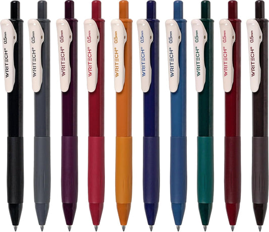 WRITECH Retractable Gel Pens Quick Dry Ink Pens Fine Point 0.5mm 10 Assorted Unique Vintage Colors For Journaling Drawing Doodling and Notetaking (Vintage 1)