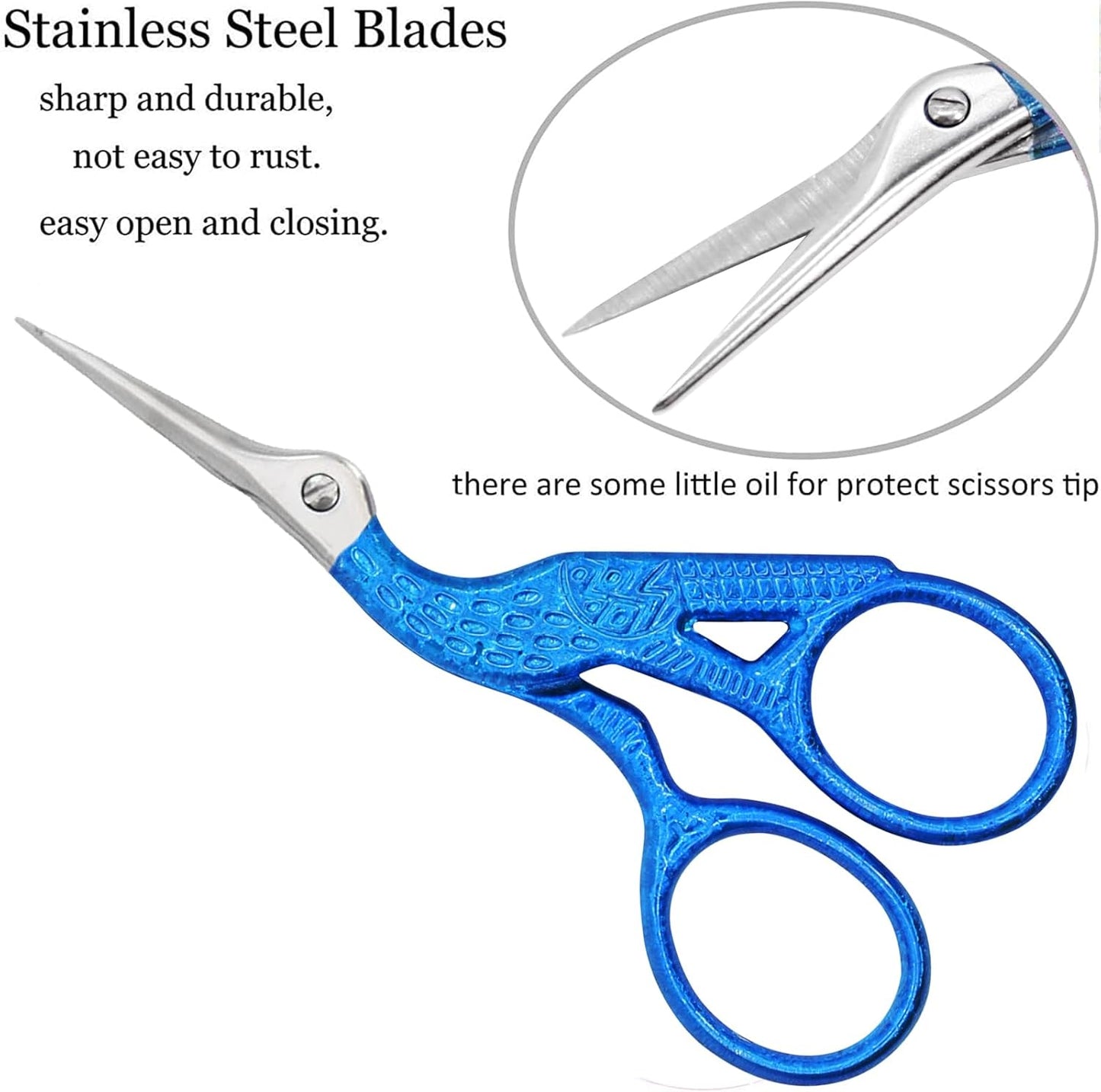 BIHRTC 3.6Inch Embroidery Vintage Stork Scissors Sharp Tip Stainless Steel Scissors with Leather Cover for Threading Cross Stitch Cutting Sewing Handcraft Craft Art Work