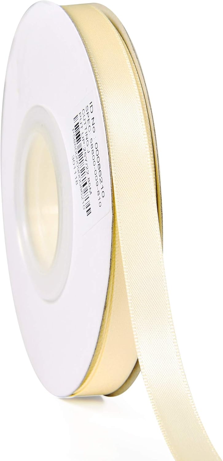 YAMA Ivory Double Faced Satin Ribbon 3/8 Inch 25 Yards Thin Ivory Fabric Ribbon for Gift Wrapping Crafts Bows Wedding Party Decoration
