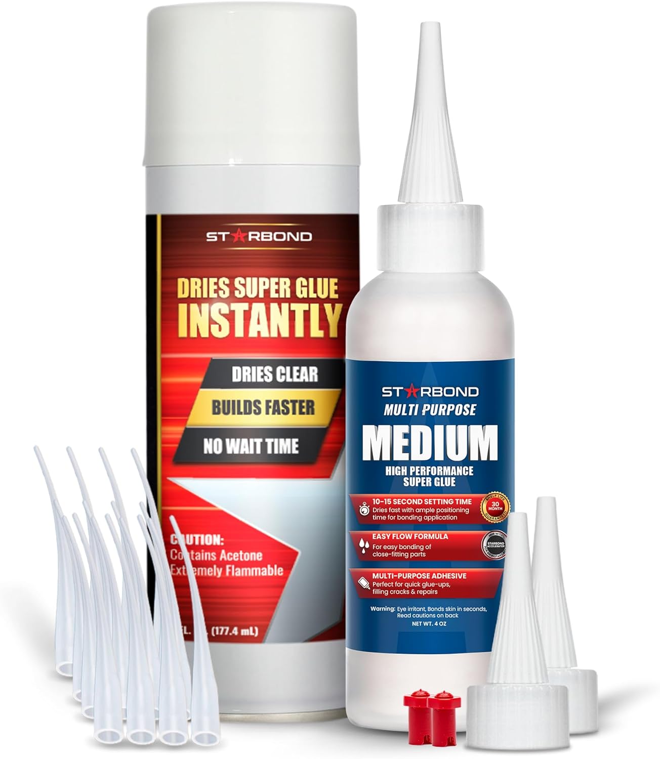 Starbond 4 oz Medium CA Glue with 6 oz Activator Bundle, Premium Cyanoacrylate Super Glue, for Quick Repair, Woodworking, Woodturning, Hobby Models