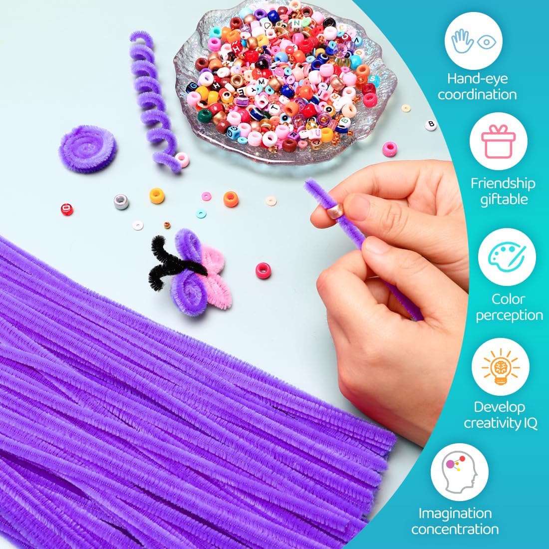 Iooleem 200pcs Purple Pipe Cleaners, Chenille Stems, DIY Crafts, Art and Craft Supplies.