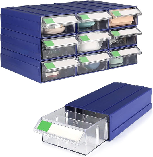 9pcs Sewing Craft Storage Box Hardware Craft Drawer Storage Cabinet Plastic Stacking Shelf With Divider Tag Cards Multifunctional Rack For Home Office Small Items (9, Blue)