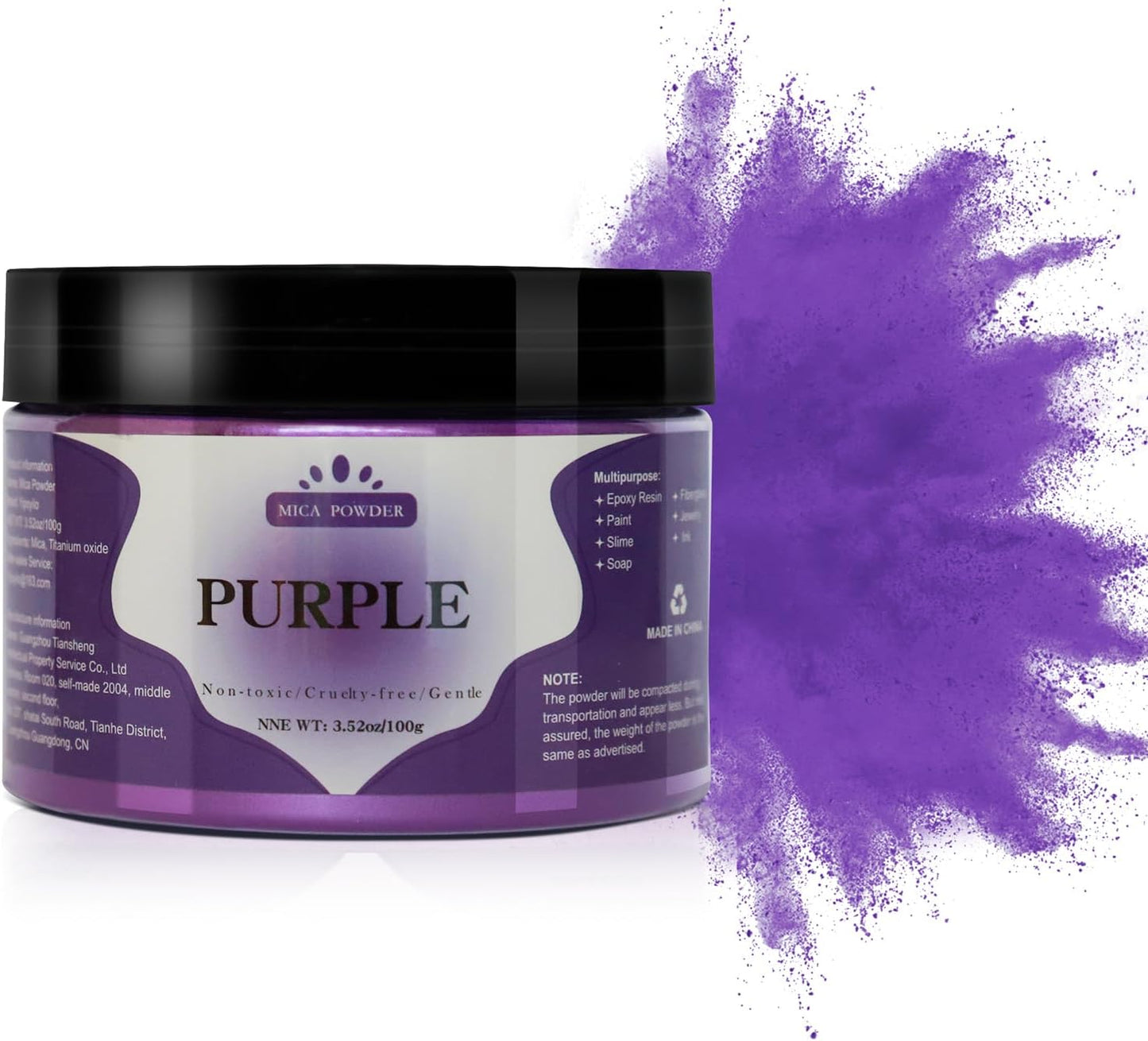 Mica Powder - 100g Mica Powder for Epoxy Resin - Metallic Color Pigment for Resin, Soap, Bath Bombs, Eye Shadow, Nails, DIY Crafting Projects etc. (Purple)