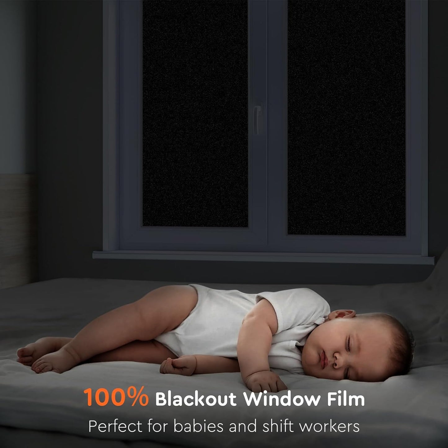 Kromapolis Blackout Window Privacy Film Total Light Blocking Room Darkening Window Covering, Removable Static Cling Frosted Glass Tint, Non-Adhesive, Black 23.6'' x 157.4''