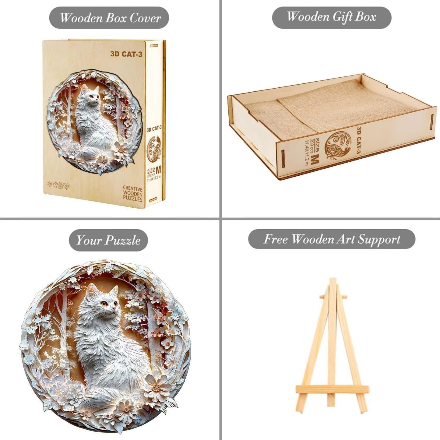 Wooden Puzzles Adults, 3D Cats Wooden Puzzles 100 Pieces, Unique Animal Shaped Wood Challenging Jigsaw Puzzles Gifts for Adults, 8.5x8.5in