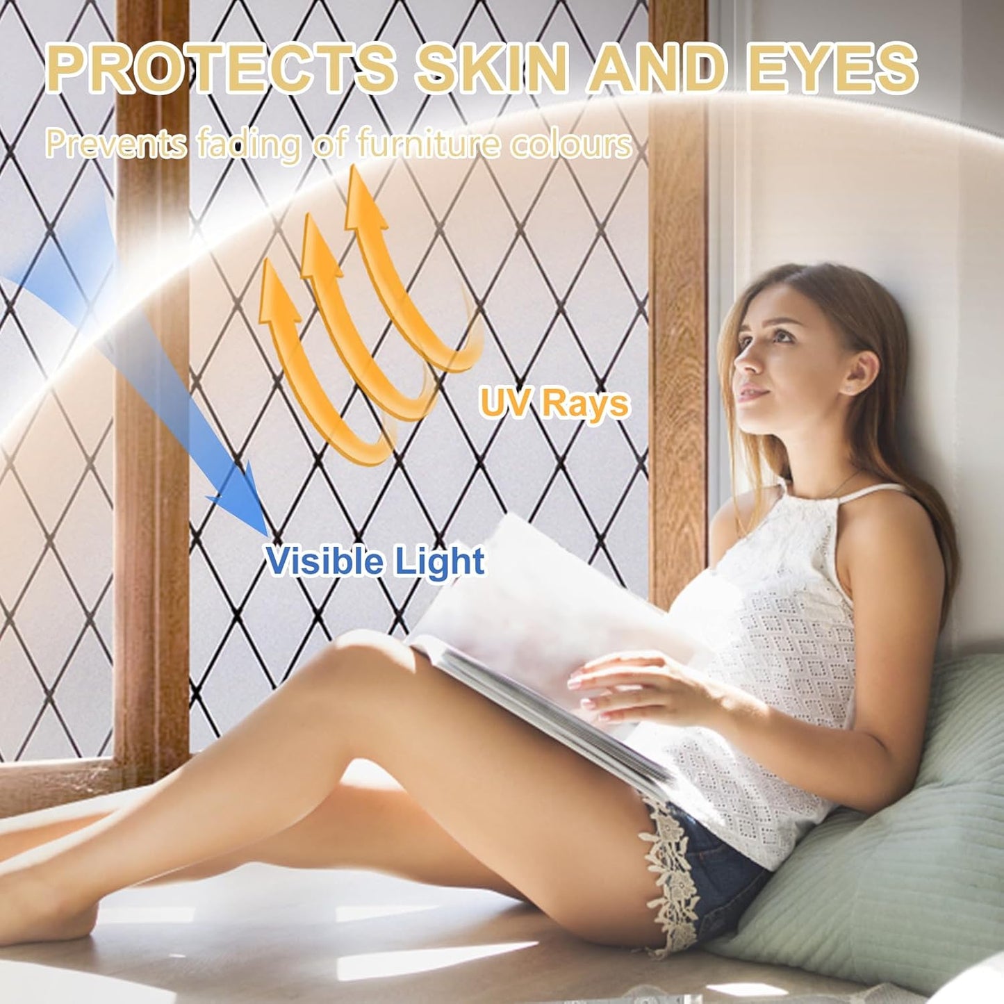 Window Privacy Film Decorative for Front Door, Bathroom Static Cling Stained Glass Sticker Opaque Heat Control UV Blocking Non-Adhesive for Home,Black Grid 17.5 x 78.7 inches