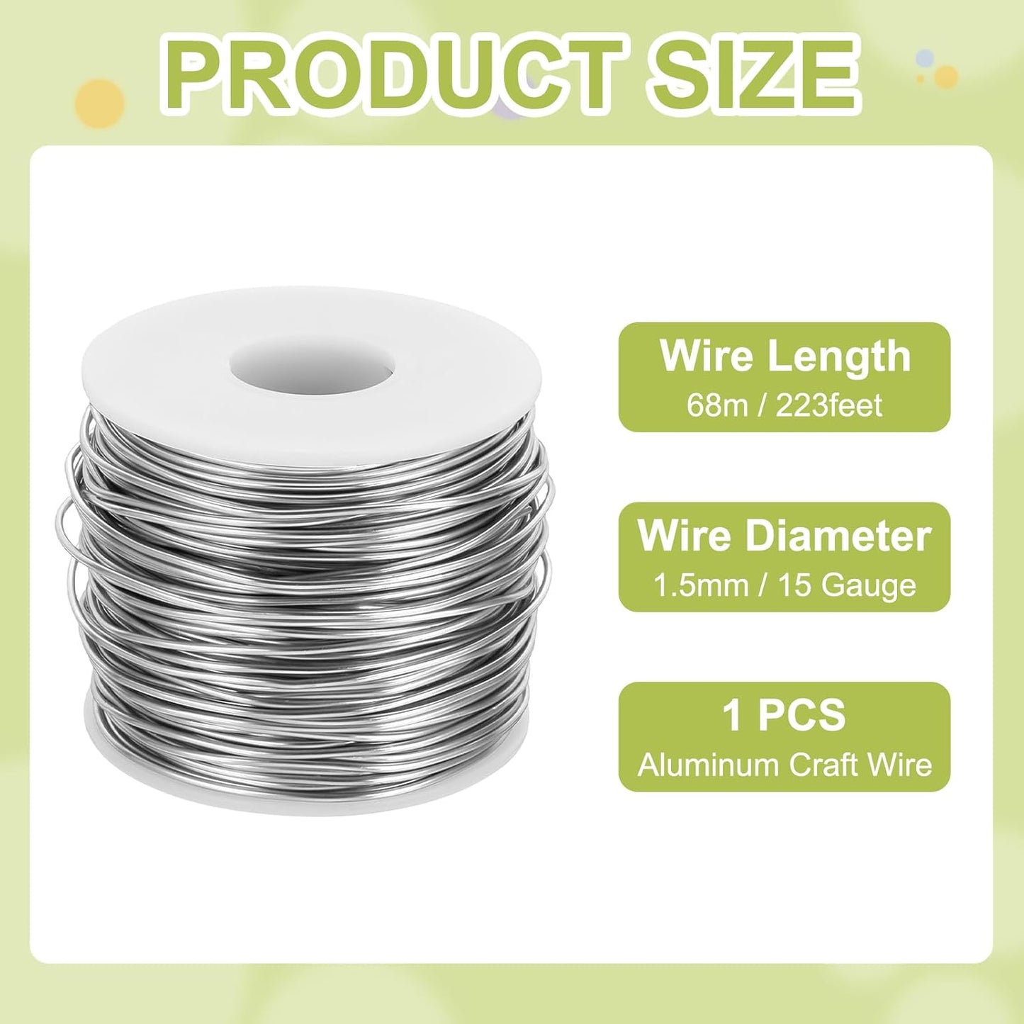 MECCANIXITY 15 Gauge Anodized Aluminum Craft Wire Bendable Bonsai Training Wire 223 Feet 1.5mm for Sculpting Crafts Wreath Floral Beading Jewelry Making, Silver Tone