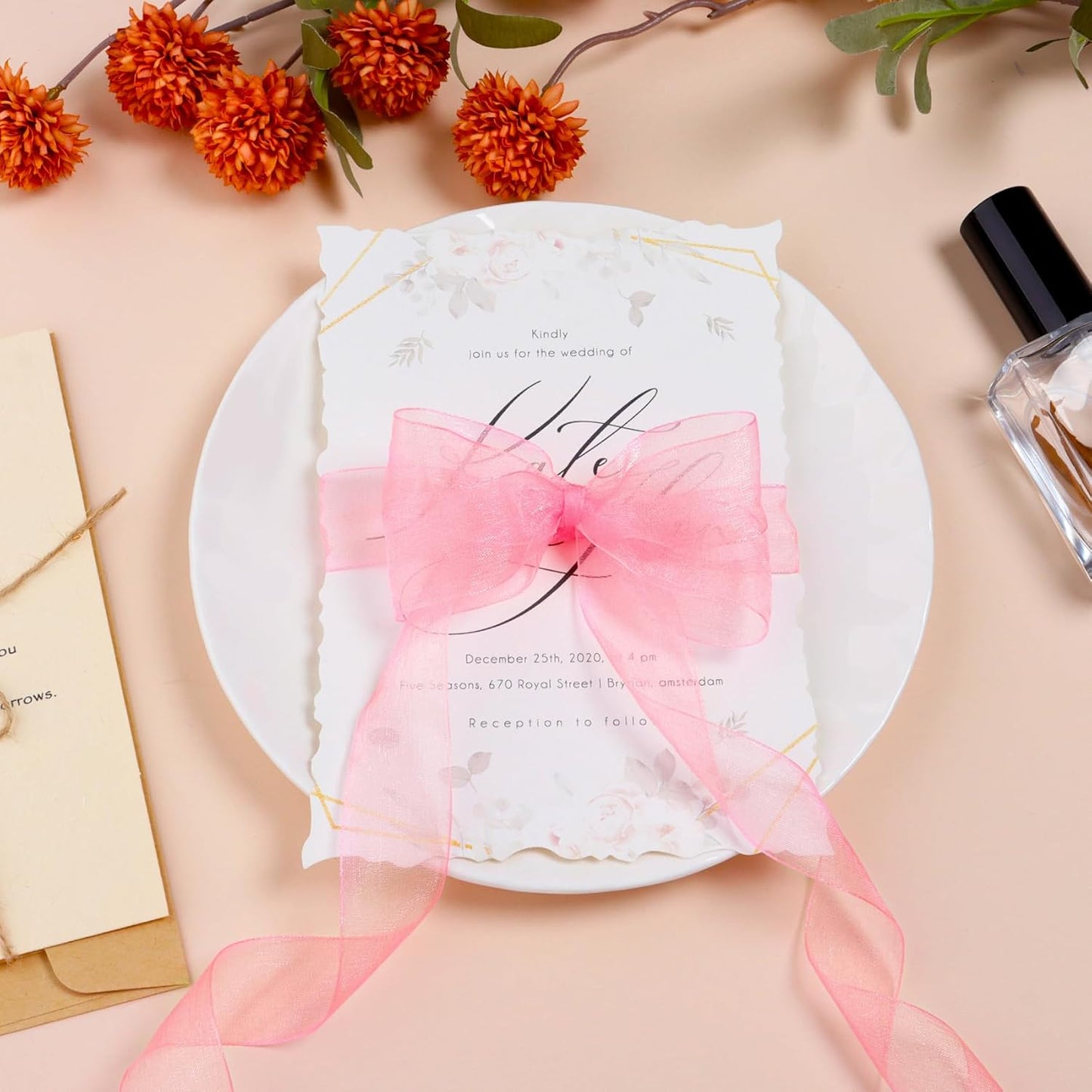 Ribbon for Gift Wrapping 3/4 inch Pink Sheer Organza Ribbon for Flower Bouquet Tulle Thin Chiffon Ribbons for Wedding Invitations Christmas Halloween Presents Decorations Crafts 50 Yards