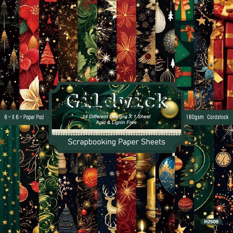 Chritmas Scrapbook Paper Ballon Ribbon Festival Patterned Paper 6×6,24 Sheets Single-Sided Scrapbooking CardStock Papers Pad for Holiday Cardmaking DIY Origami Journaling Papers.