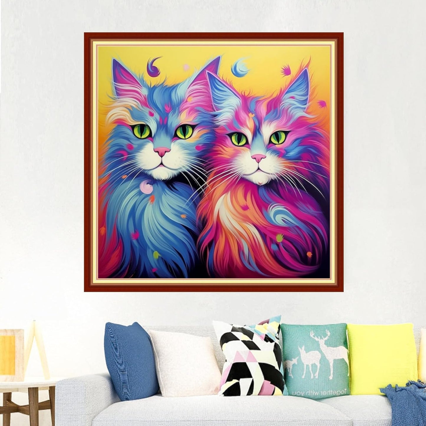 Foxdiviy Stamped Cross Stitch Kits Full Range of Embroidery Needlework Starter Kits for Beginners Adults 11CT Embroidery Patterns Art Crafts DIY Needlepoint Kits-Colorful Cat 18x18 inch, ColourKits28