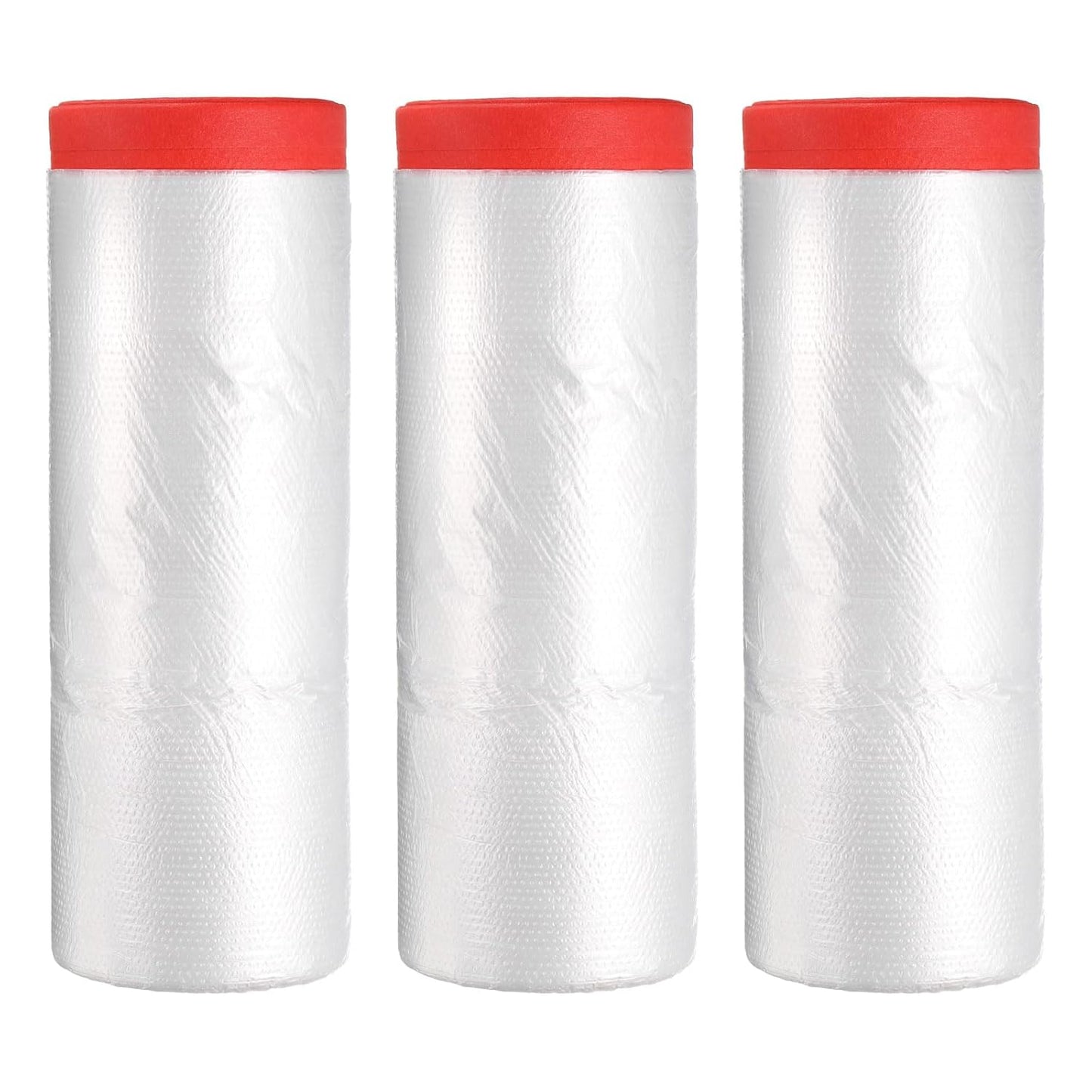 uxcell Pre-Taped Masking Film, 7.9ft x 66ft High-Tack Painters Tape Plastic Drop Cloth with High-Tack Painters Tape for Painting Protection Red 3Pcs