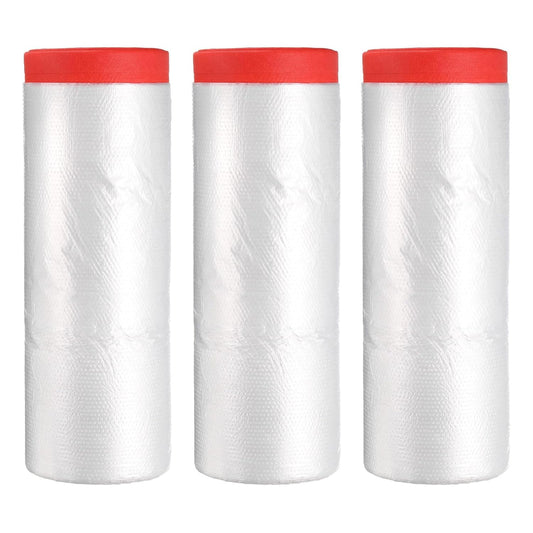 uxcell Pre-Taped Masking Film, 7.9ft x 66ft High-Tack Painters Tape Plastic Drop Cloth with High-Tack Painters Tape for Painting Protection Red 3Pcs