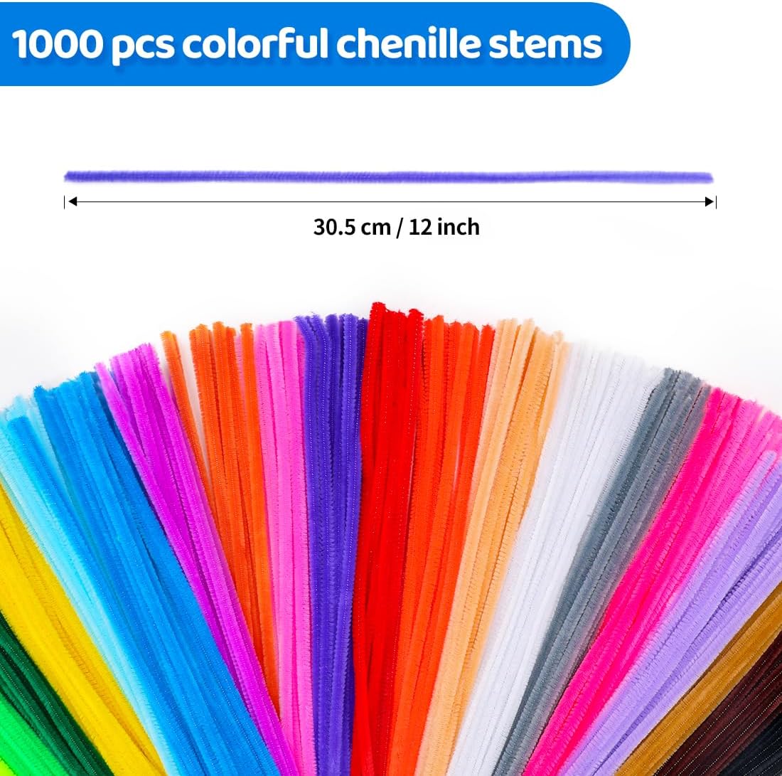 Eppingwin 1000pcs Pipe Cleaners, Multi Colored Pipe Cleaners Craft Supplies, 20 Colors Chenille Stems for DIY Arts Crafts Project (Multi-Colored)