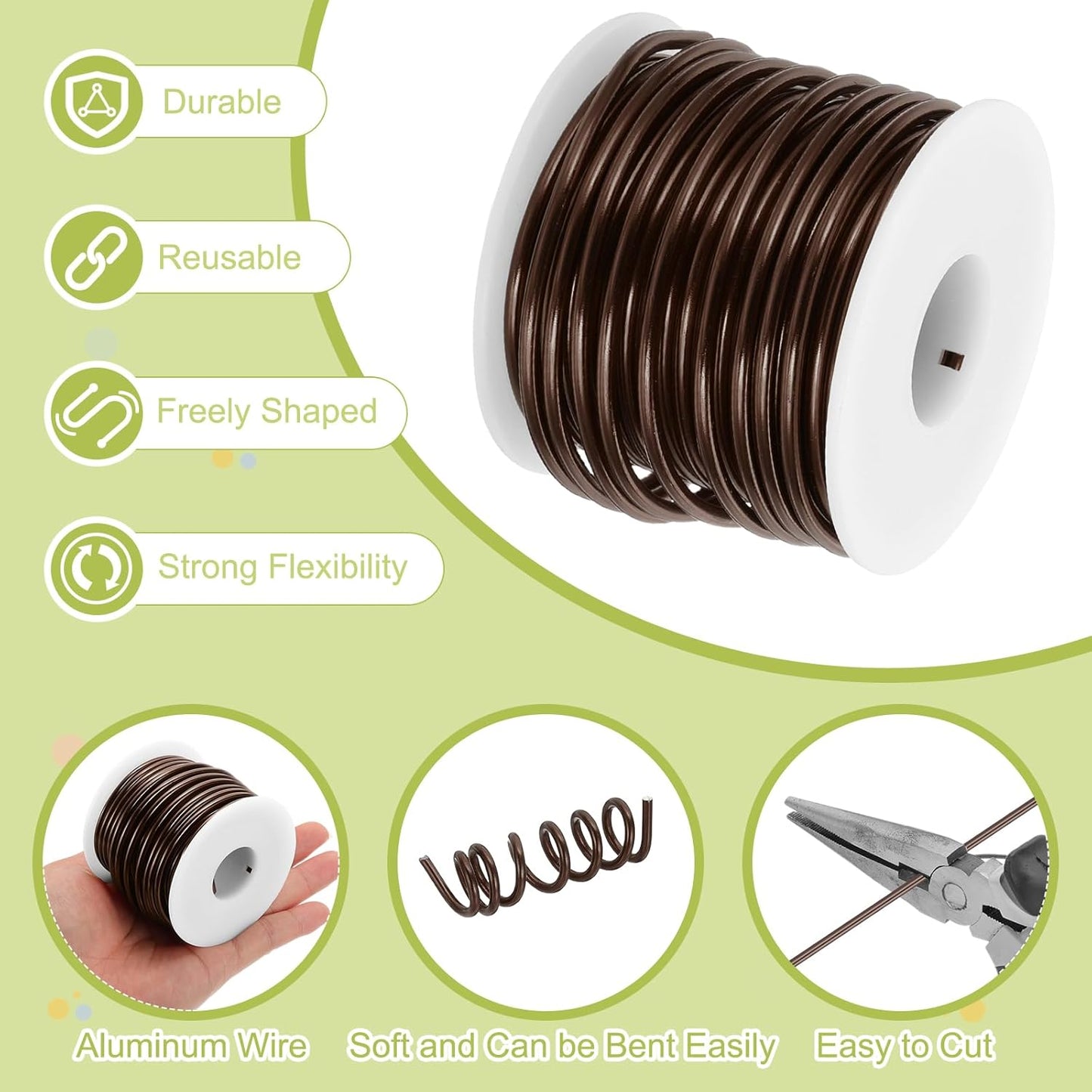 MECCANIXITY 9 Gauge Anodized Aluminum Craft Wire Bendable Bonsai Training Wire 56 Feet 3mm for Sculpting Crafts Wreath Floral Beading Jewelry Making, Brown