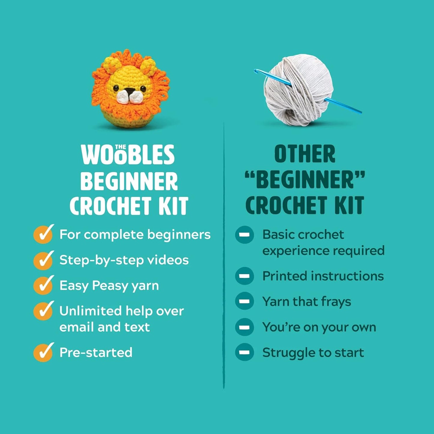 The Woobles Crochet Kit for Beginners - Easy Arts and Crafts Knitting & Crochet Animals Kit As Seen On Shark Tank - JoJo The Bunny