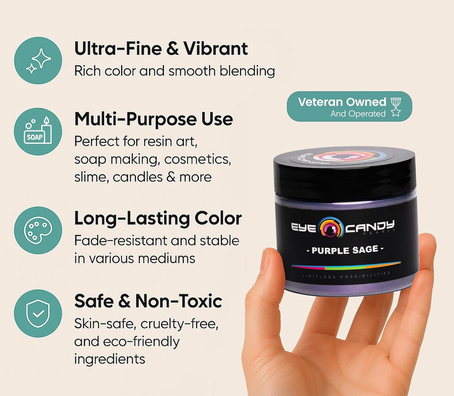 Eye Candy Pigments Premium Purple Mica Powder - Purple Sage (50gr) - for Epoxy, Resin, Soap, Paint, Woodworking, Acrylic Pouring, Bath Bombs, Fishing Lures - DIY Arts and Crafts Additive