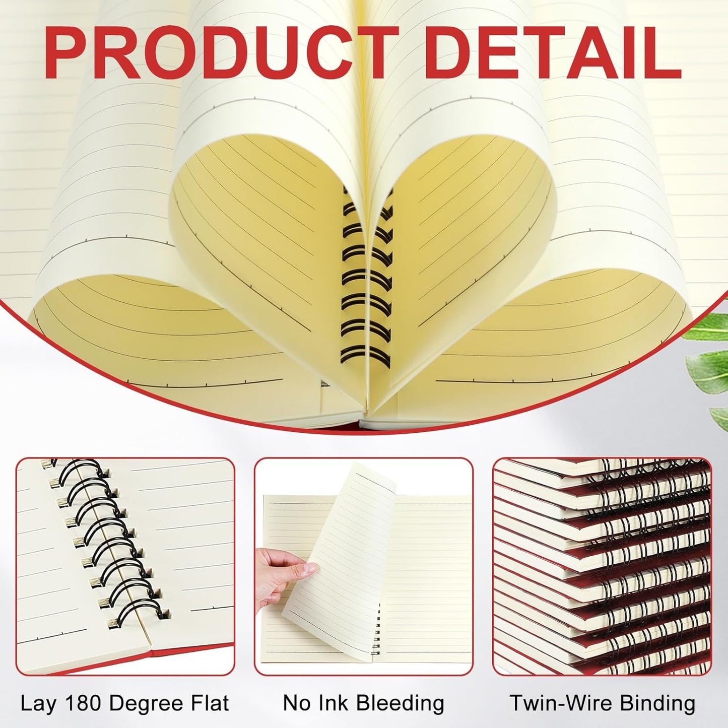 Yahenda 72 Pcs Spiral Notebook Bulk A5 Journal Lined 8.3'' x 5.5'' Writing Composition Paper Small Notepad Subject Notebook for Students Office Business Back to School Supplies (Red)