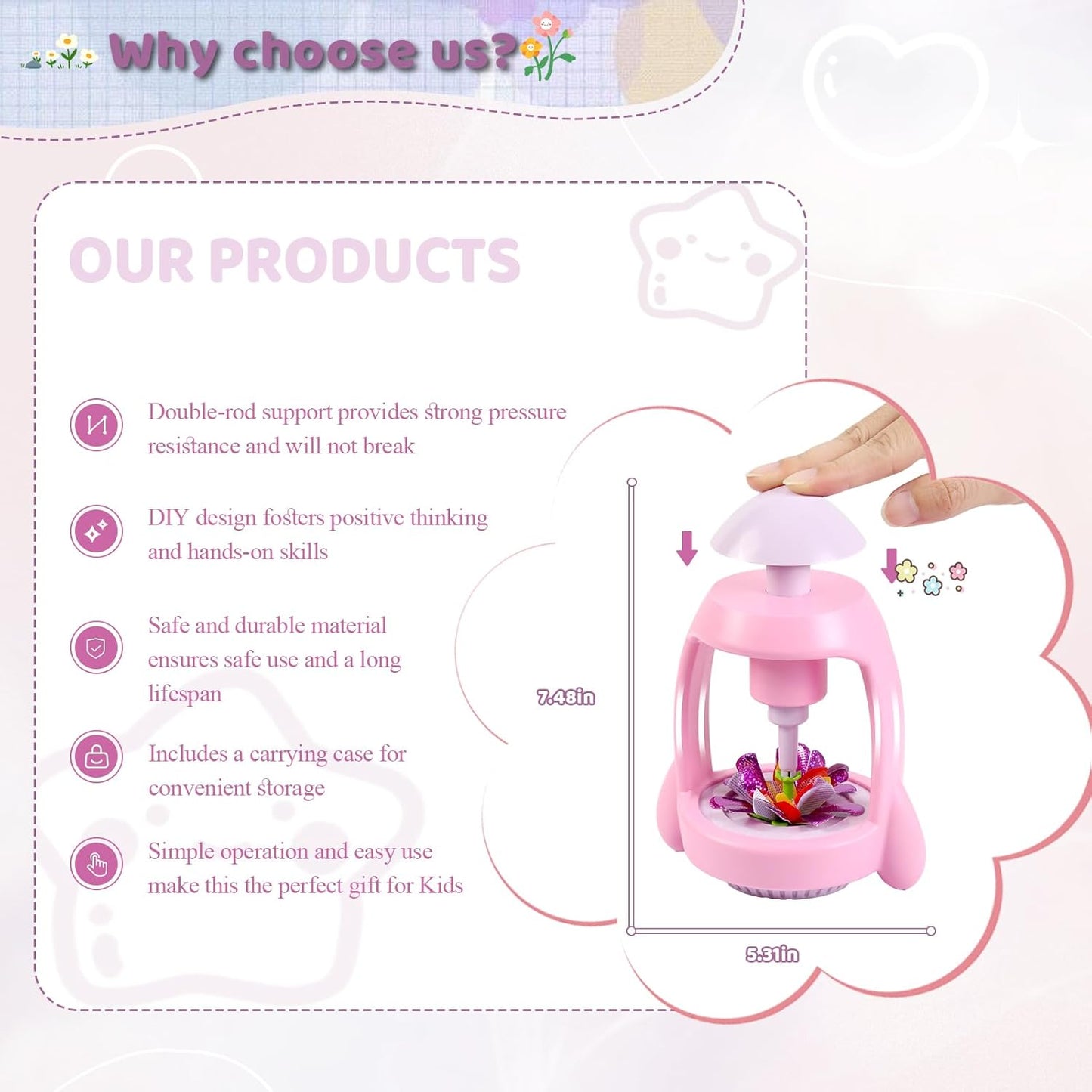 Bsgifts Fabric Flower Making Toys, DIY Flower Press Kits for Kids Ages 3-12, Creative Educational Activity Arts & Crafts Toys, Ideal Holiday Gifts for Preschool Kids, Pink