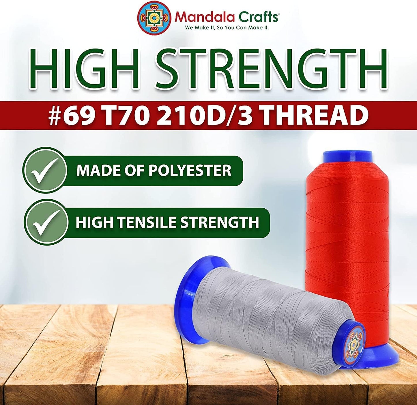 Mandala Crafts Navy Blue Heavy Duty Thread -1500 Yds Tex 70 Thread for Sewing Drapery Jeans Leather Hair - Bonded Polyester Thread Outdoor Marine Upholstery Threads