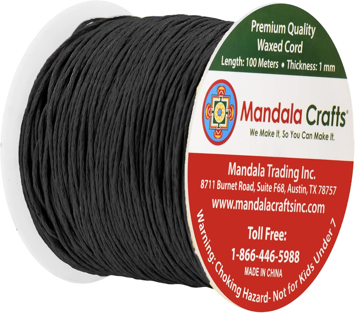 Mandala Crafts 1mm 109 Yards Black Cotton Waxed Cord for Jewelry Making Bracelet Cord Waxed String - Beading String Thread Jewelry Cords for Necklaces String