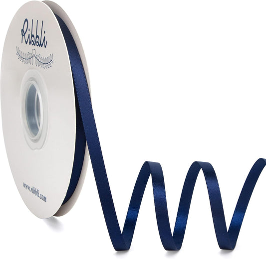 Ribbli Navy Blue Satin Ribbon,Double Faced Satin 1/4 inch x Continuous 50 Yards,Navy Ribbon Use for Bows Bouquet,Gift Wrapping,Wedding Decoration,Floral Arrangement