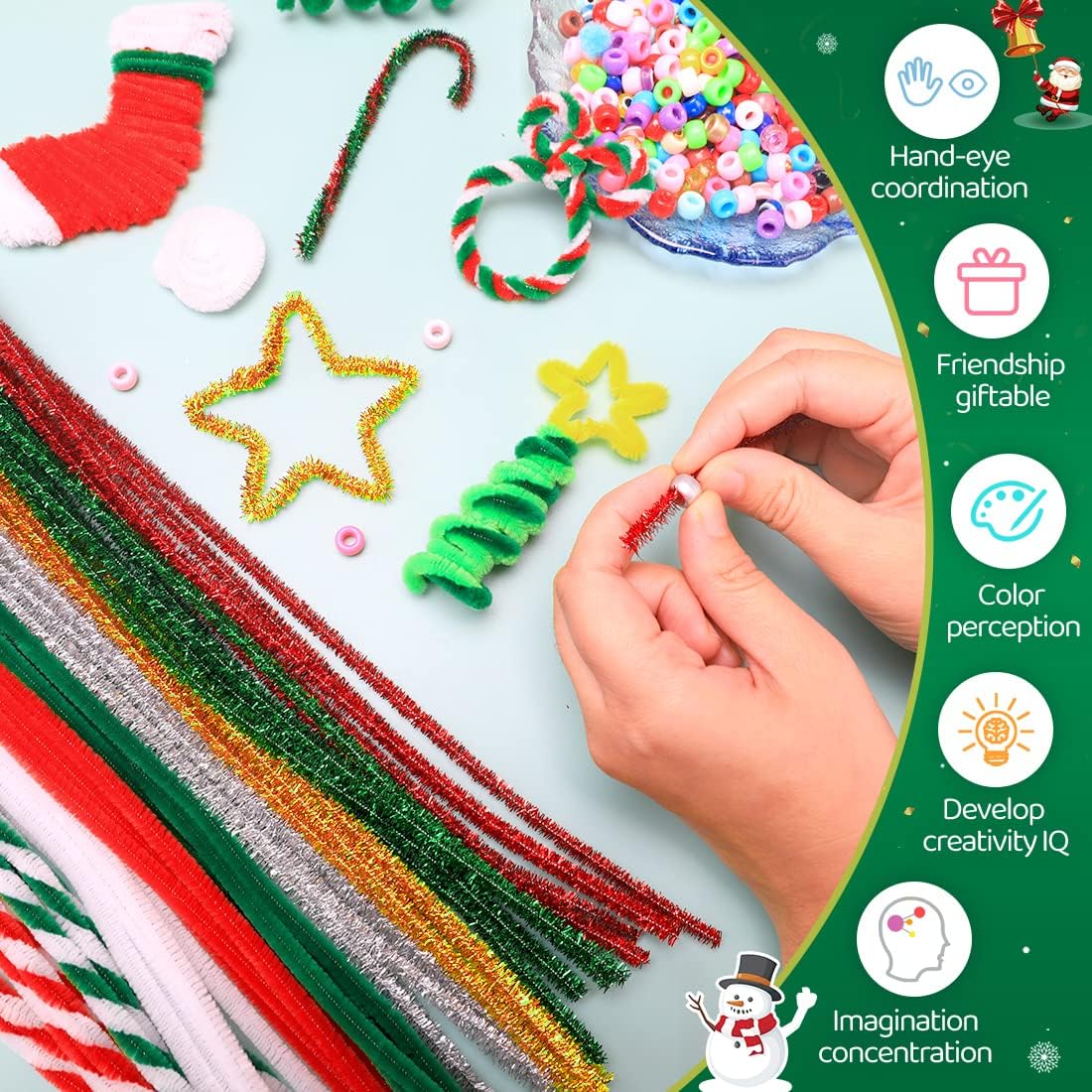 Iooleem 200pcs Green Glitter Pipe Cleaners, Glitter Chenille Stems, Pipe Cleaners for Crafts, Pipe Cleaner Crafts, Art and Craft Supplies, Christmas Pipe Cleaners.