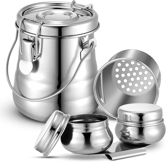 2 Pcs Paint Brush Cleaner Set Airtight Stainless Steel Double Dipper Palette Cup Portable Paint Brush Washer Holder for Oil Cleaner Kits(Medium)