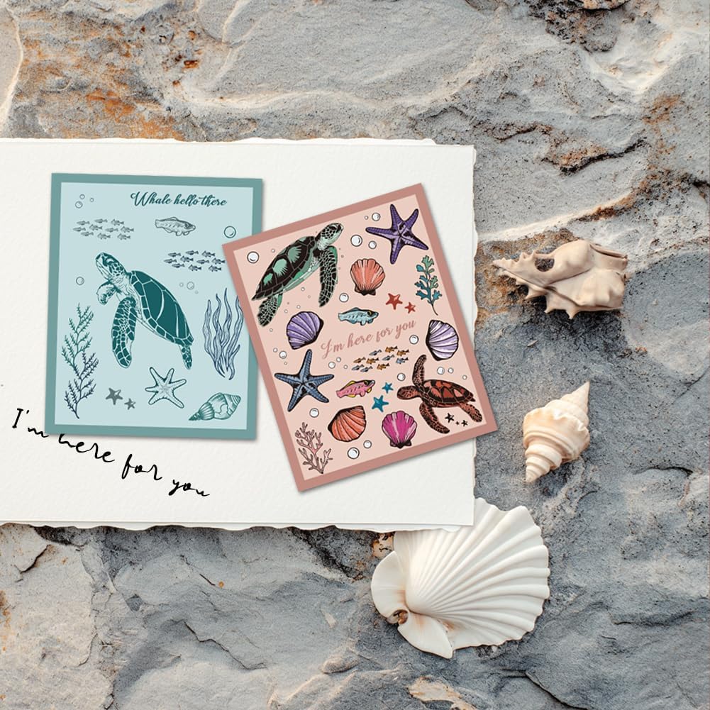 11.7 x 8.3 inch Sea Turtle Clear Stamps for Card Making Marine Organism Rubber Stamps Background Stamps for Card Making Holiday DIY Handmade Decoration Scrapbooking journaling Stamps
