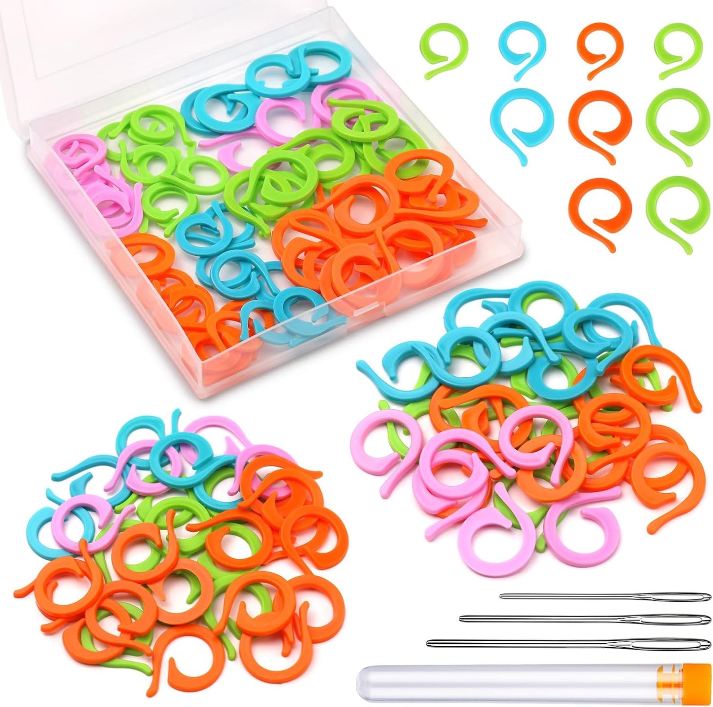 Yizzvb 50 Pcs Stitch Markers, Colorful Crochet Stitch Markers with Large-Eye Blunt Needles, Crochet Marker Ring for Knitting Crocheting DIY Craft Project with Storage Box