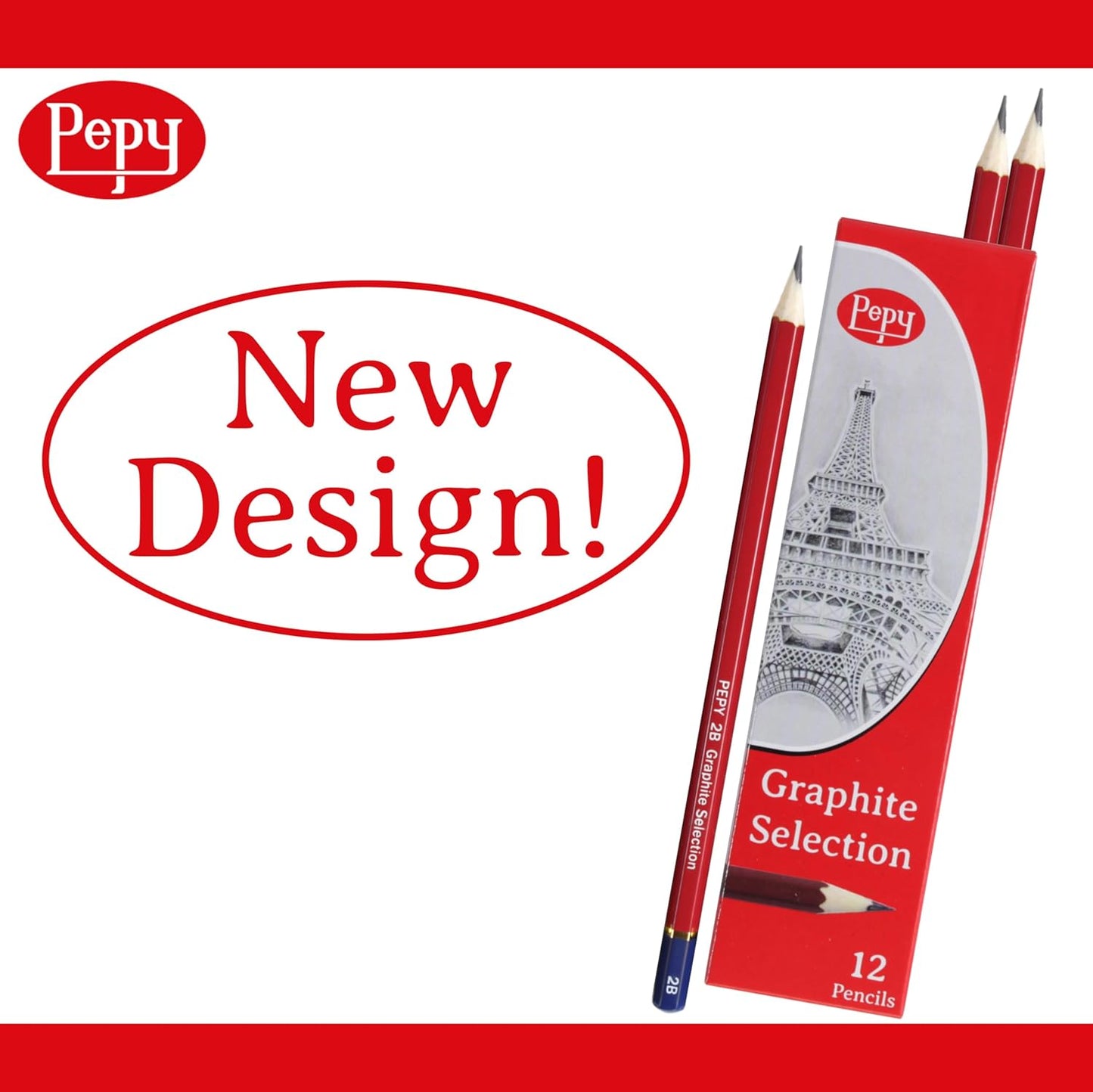 Pepy Graphite Professional Drawing Pencils - Set of 12 2B Pre-Sharpened Black Lead Pencils; Perfect for Drawing, Sketching and Shading, Graphic and Fine Art