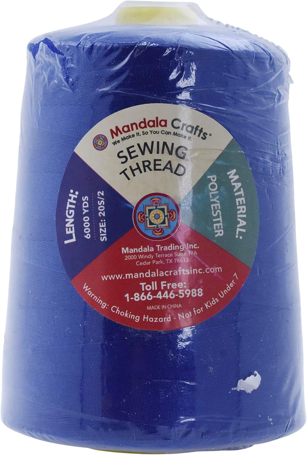 Mandala Crafts 4 Pack of Serger Threads Cones Spools - 20S/2 24000 Yards Polyester Royal Blue Threads for Sergers Machine and Overlock Quilting Sewing Machine