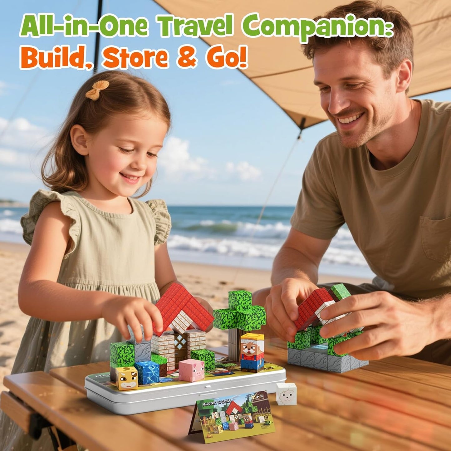 Magnetic Tiles Farm Animals Travel Toys, 35PCS Magnetic Blocks for Kids Ages 3-8, Portable STEM Building Cubes with Metal Storage Box, Toddler Learning Toys for Ages 3-5