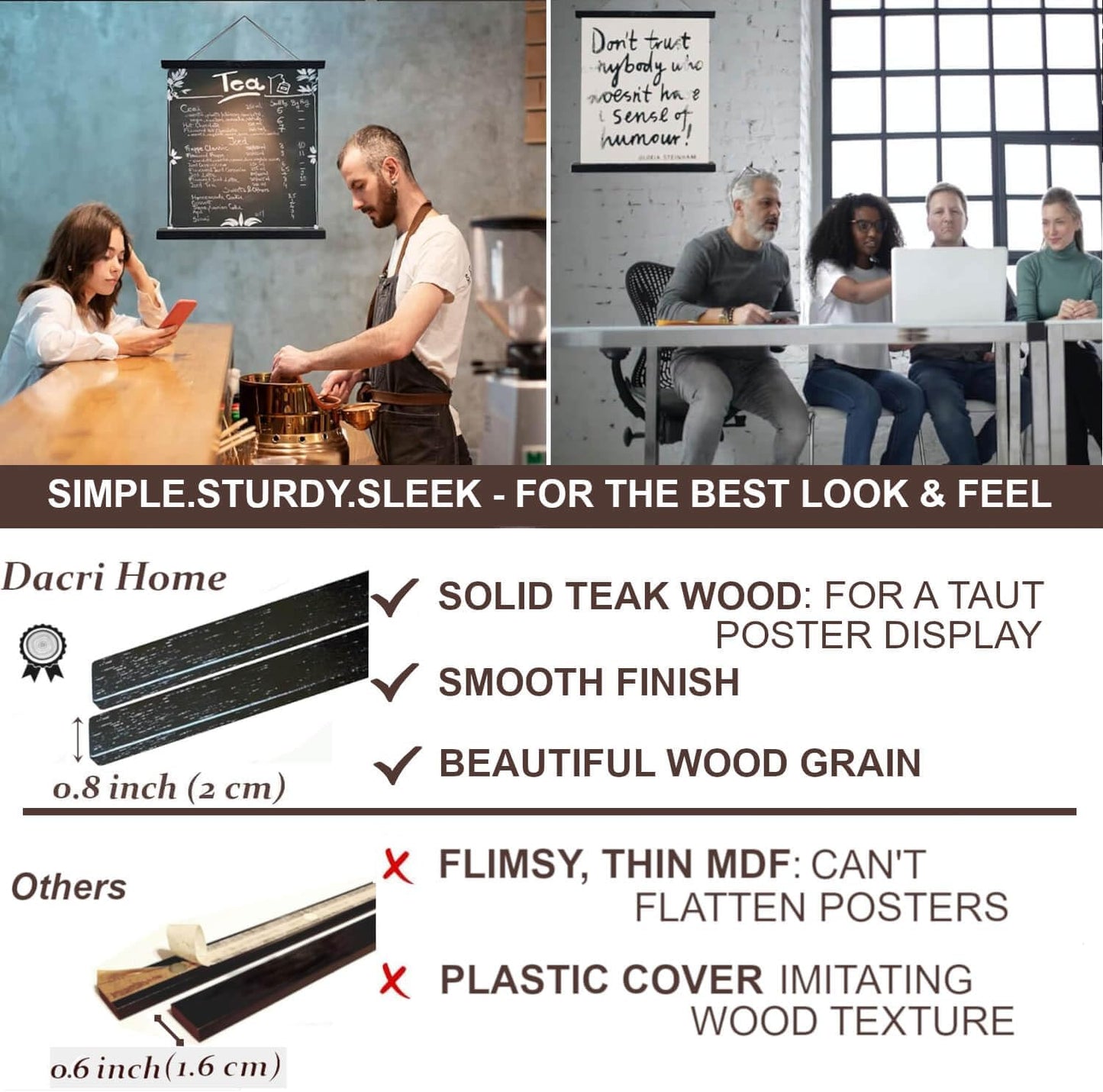 DACRI HOME 48" Sturdy Magnetic Poster Hanger Frame - Teak Wood Poster Frame 48x36 48x24 48x32, Strong Magnets for Easy Hanging Map Picture Canvas Print Scroll Wall Art (48 Inch, Black)