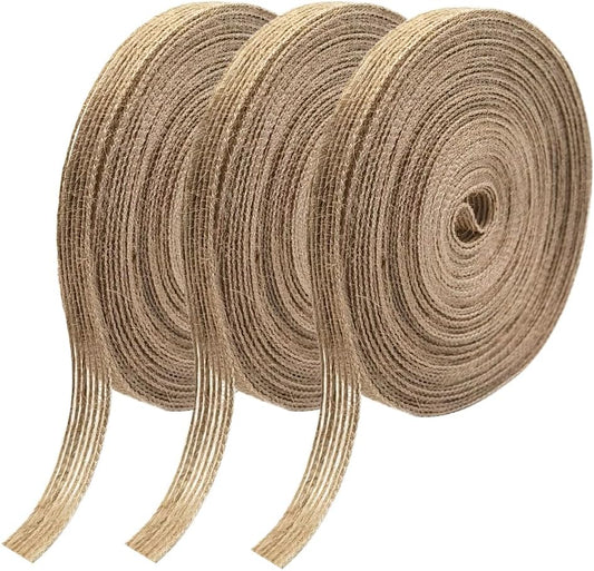 INSPIRELLE 3 Rolls 0.4 Inch Natural Burlap Fabric Roll 99 Feet Jute Lined Ribbon for Gift Wrapping Craft Projects Wedding Decoration Home Decoration 10mm