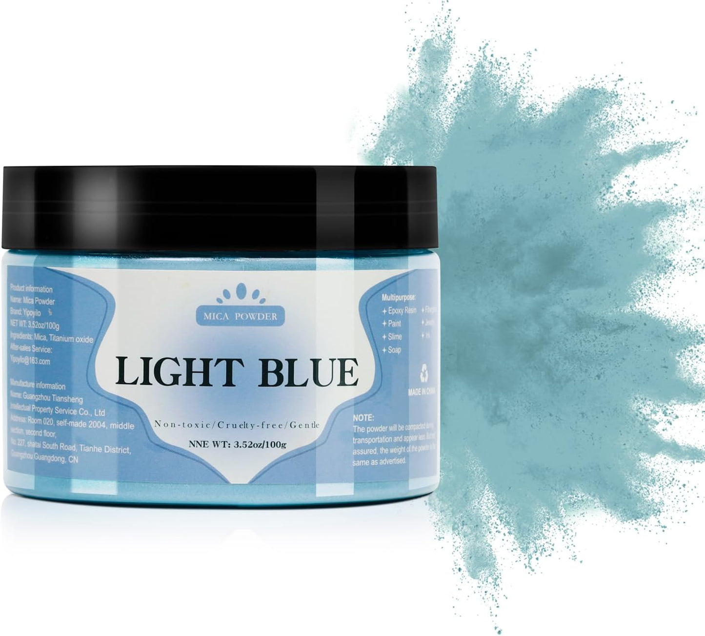 Mica Powder - 100g Mica Powder for Epoxy Resin - Metallic Color Pigment for Resin, Soap, Bath Bombs, Eye Shadow, Nails, DIY Crafting Projects etc. (Light Blue)