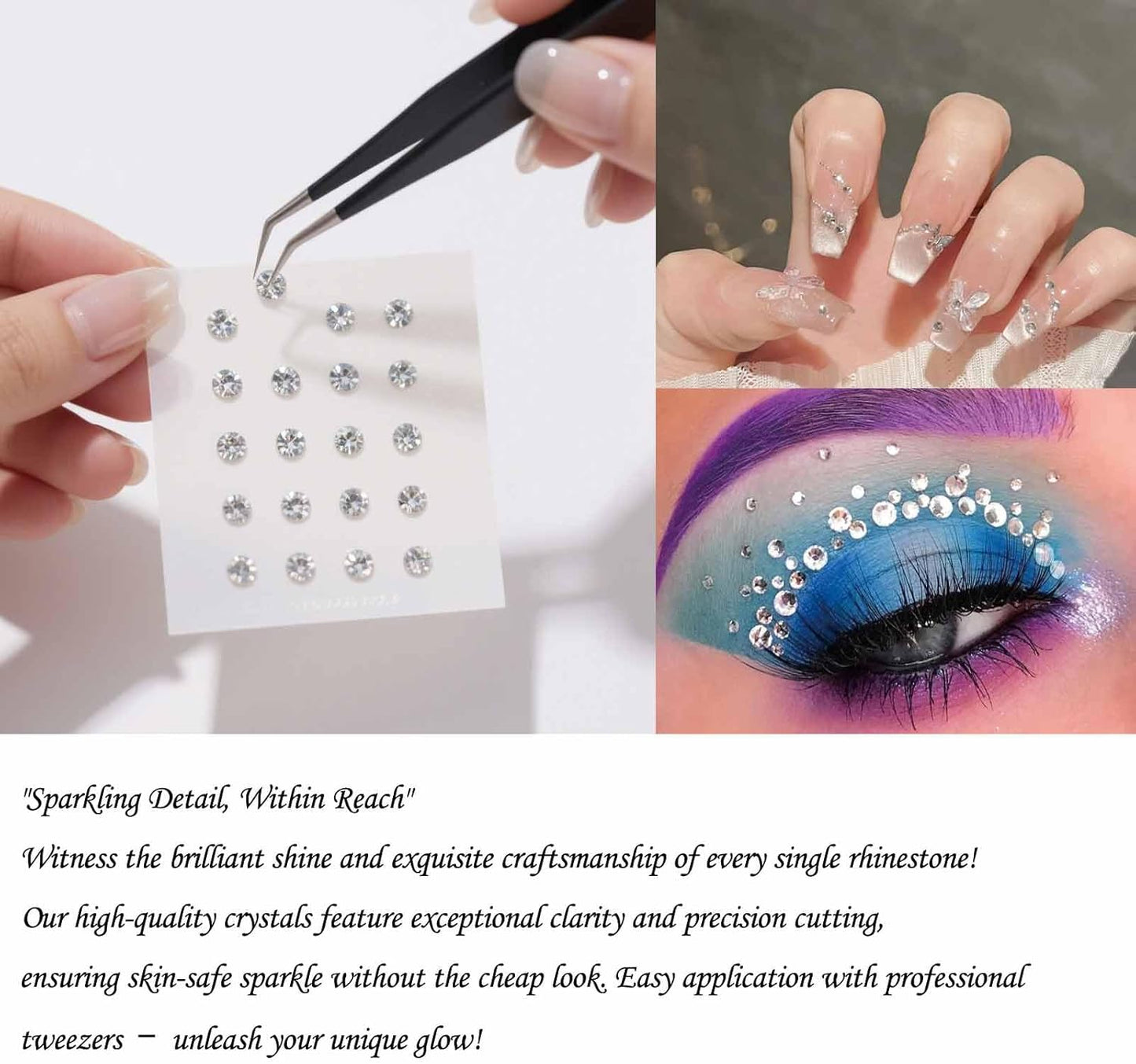 2450Pcs Hair Gems Rhinestones Self Adhesive Stickers with Tweezers Pearls Diamonds Letters for Face Eyes Nails Clothing Crafts Bling Accessories