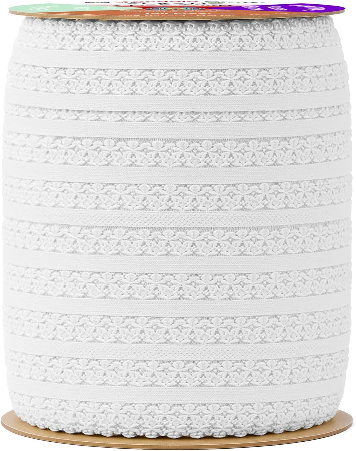 Mandala Crafts White Stretch Lace Soft Elastic Trim Roll, 55 Yards 1 Inch Wide Stretchy Frilly Picot Ribbon for Sewing Lingerie, Headbands, Underwear, and Crafts