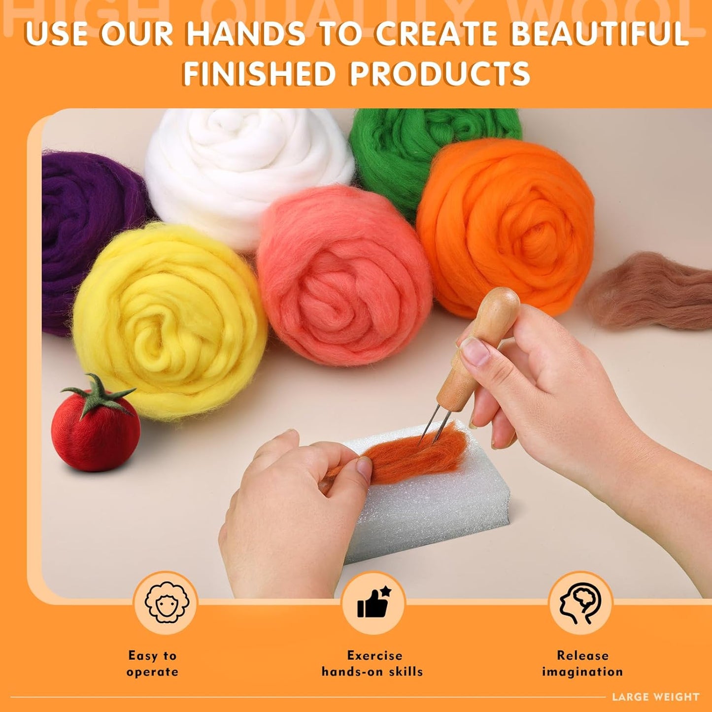 3.53oz Wool Roving Yarn, Wool Felting Supplies, Pure Wools, Chunky Yarn, Spinning Wool Roving for Needle Felting Wet Felting DIY Hand Spinning (Orange)