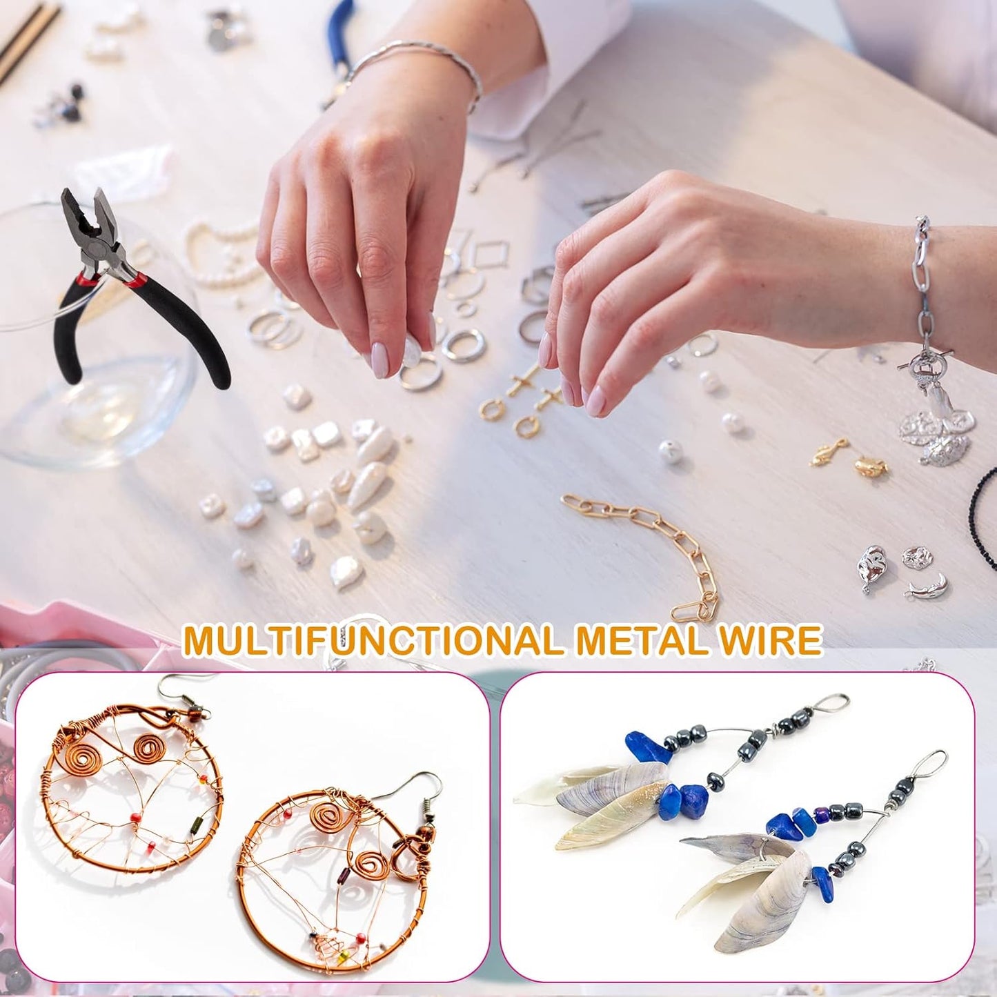 Funrous 5 Rolls 5 Size Jewelry Wire 18, 20, 22, 24, 26 Gauge Copper Wire Kit Jewelry Beading Bendable Craft Metal for Making Crafts, Sculpting with a Pliers(Gold)