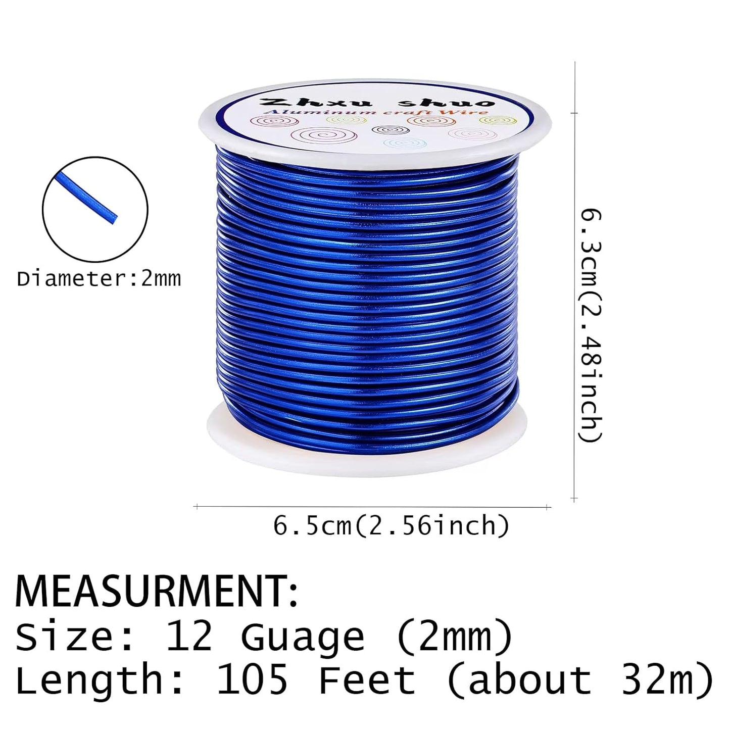 12 Gauge(2mm) Aluminum Wire 35 Yards Anodized Metal Wire for Bonsai Armature Crafting Sculpting Jewelry Craft Making Beading Floral (Blue, 12 Gauge)