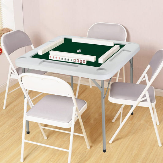 PEXMOR 35" Foldable Mahjong Table, 4 Player Card Game Table w/Cup Holders & Chip Grooves, Portable Folding Poker Domino Board Game Table for Blackjack, Texas Hold'em, Jigsaw Puzzles Game