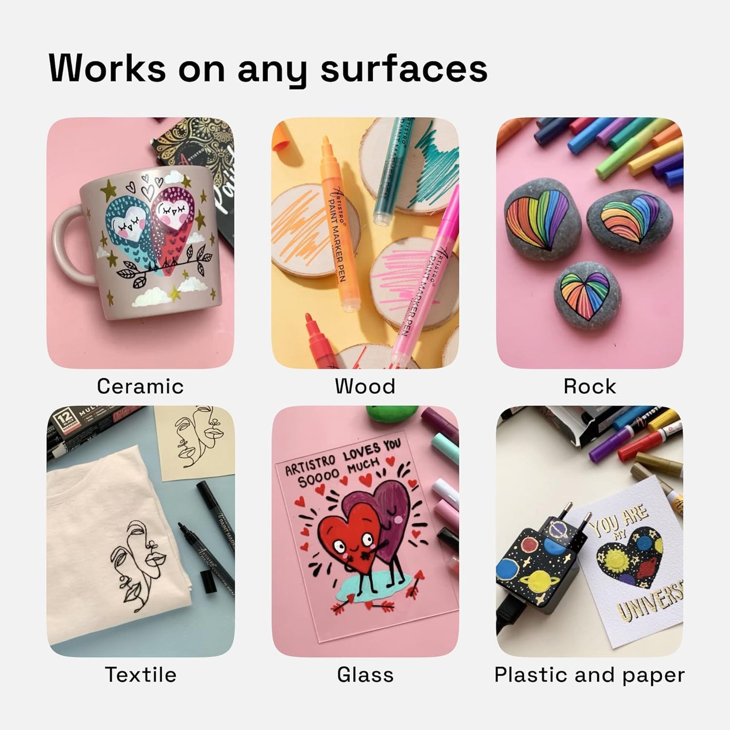 ARTISTRO 42 Acrylic Paint Pens, Art Set Acrylic Markers for Textile, Canvas, Rock, Glass, Wood, Paper, Pumpkin, DIY, Paint Markers for Kids and Adults