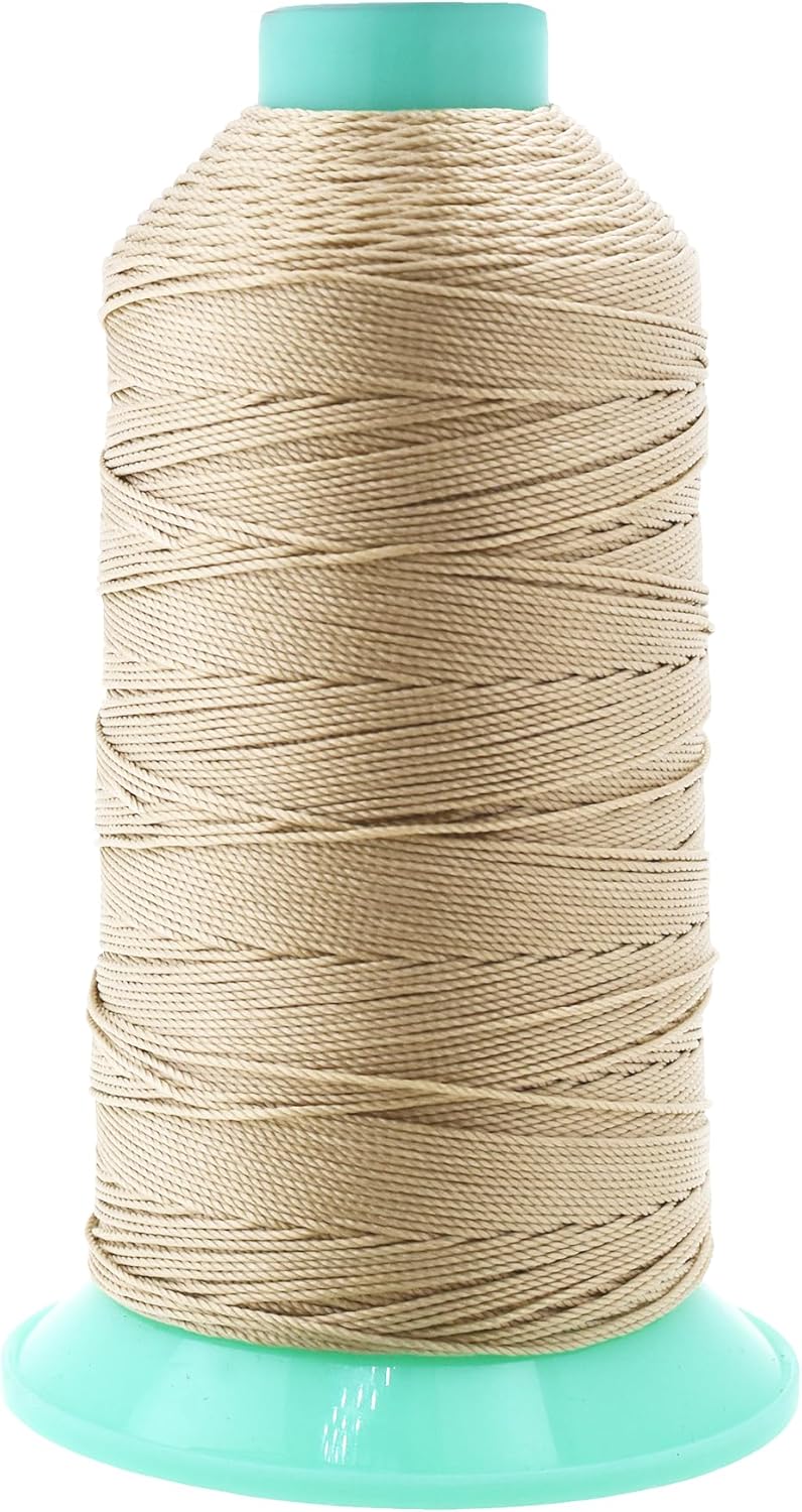 Mandala Crafts Bonded Nylon Thread Cream Heavy Duty Sewing Threads - 415 YDs Size 346 210D T350 Tex 350 Thread for Leather Jeans Weaving Outdoor Marine Upholstery Threads