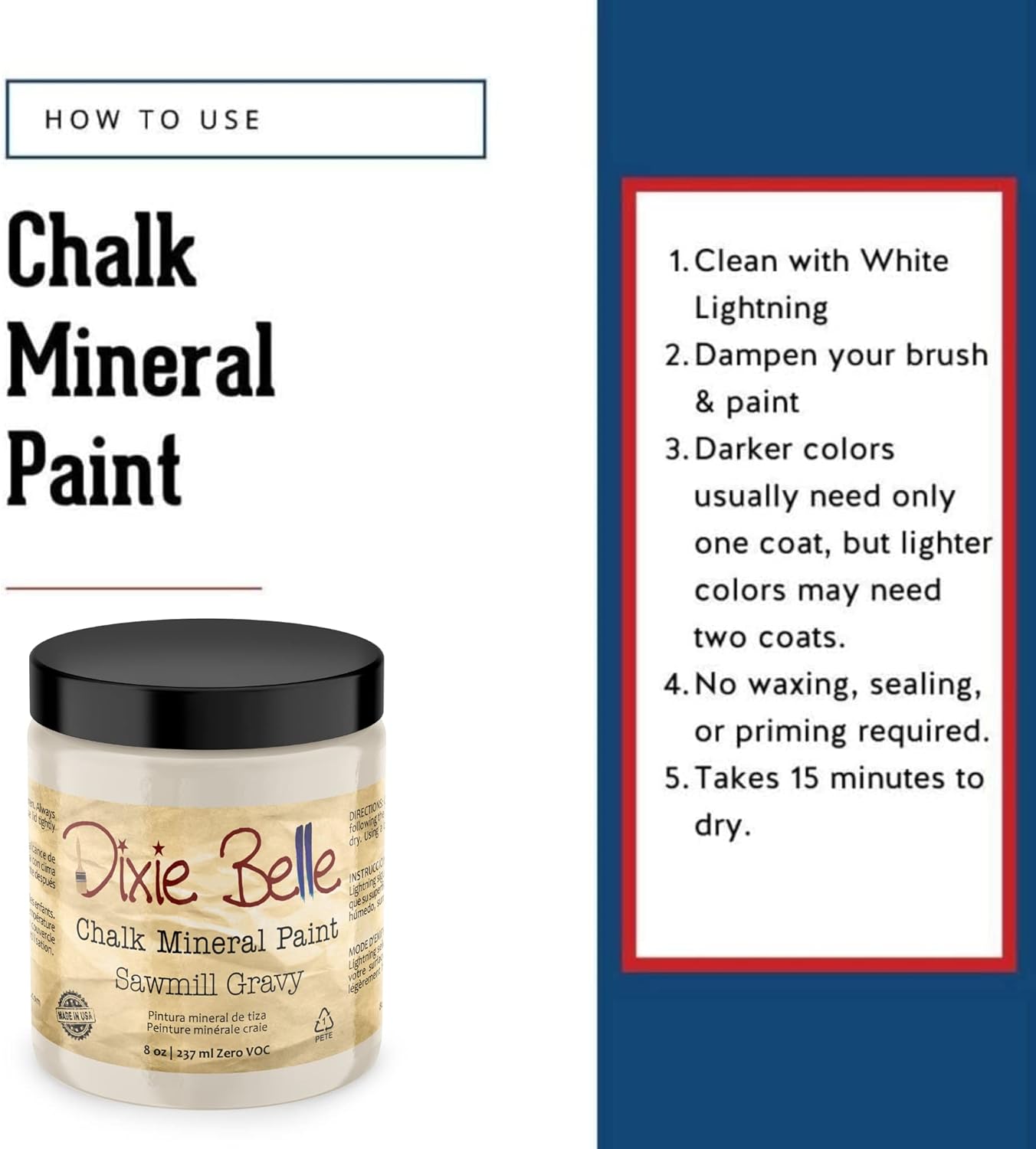 Dixie Belle Paint Company Chalk Finish Furniture Paint - Sawmill Gravy (8oz) - Matte Smooth Beige Chic Chalk Mineral DIY Furniture Paint